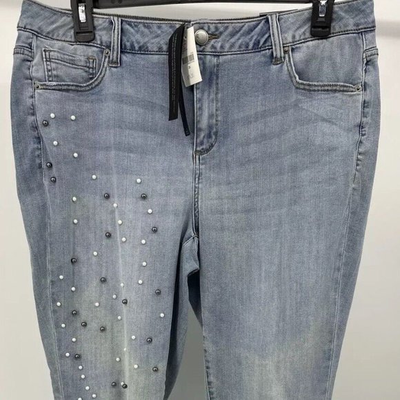 NEW Lane Bryant Women's sz 20 Denim Ankle Skinny Distressed Stretch Jeans Beads - Picture 1 of 9